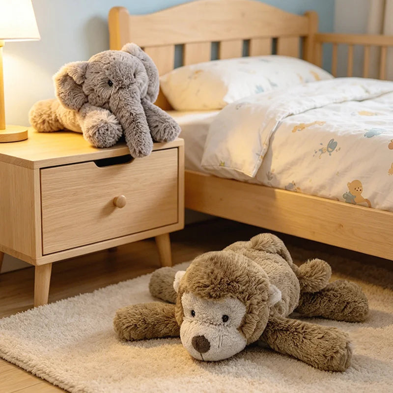 JellyCat Lying Elephant Monkey Plush Toy, 35/52cm Soft Stuffed Cartoon Animal Doll for Kids