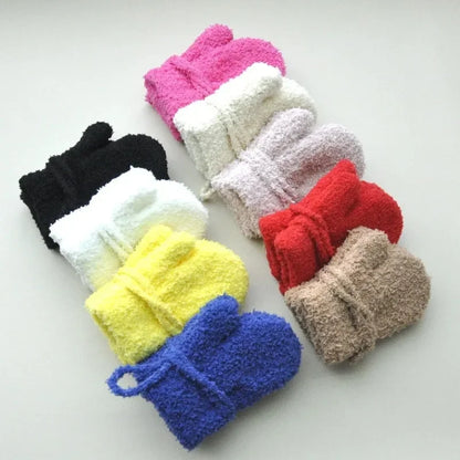 Kids Winter Plush Mittens with Rope – Warm Gloves for Boys and Girls Ages 1–3