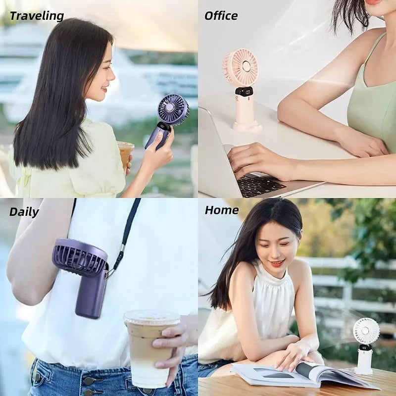 Portable Mini Air Cooler Fan – Rechargeable with Battery Display & Phone Holder