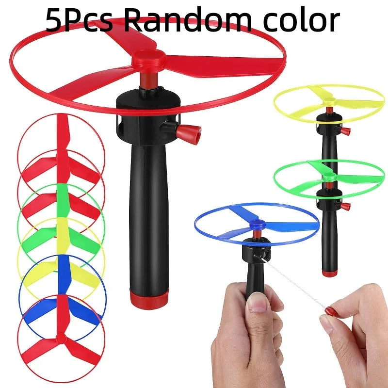 5-Piece Pull String Flying Disc Toy Set – Colorful Plastic Propeller Toys for Kids