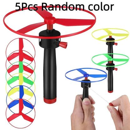 5-Piece Pull String Flying Disc Toy Set – Colorful Plastic Propeller Toys for Kids