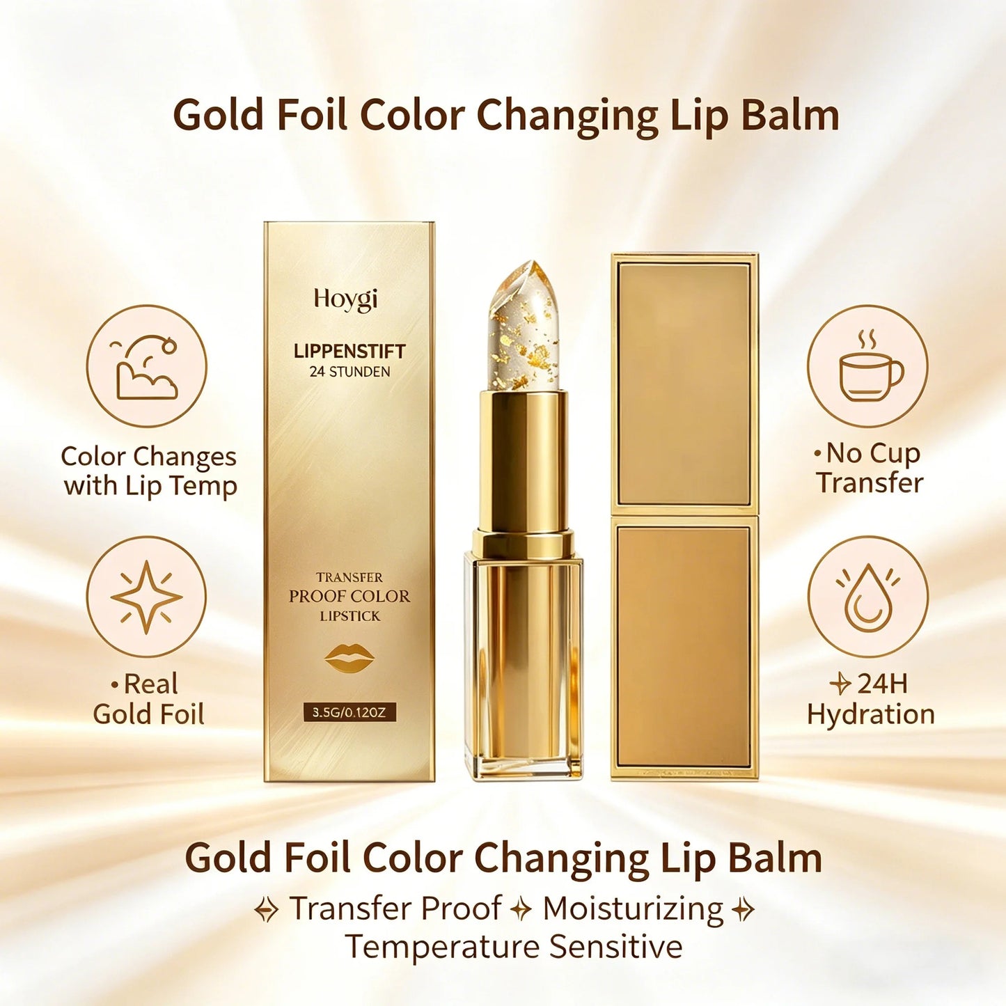 Gold Foil Color Changing Lip Balm – Moisturizing Temperature Sensitive Lip Care