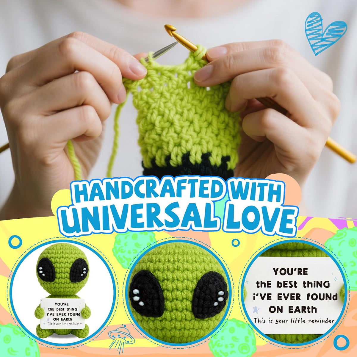 Crochet Alien Plush Toy – Cute Handmade Love Gift for Him, Her, Boyfriend or Girlfriend