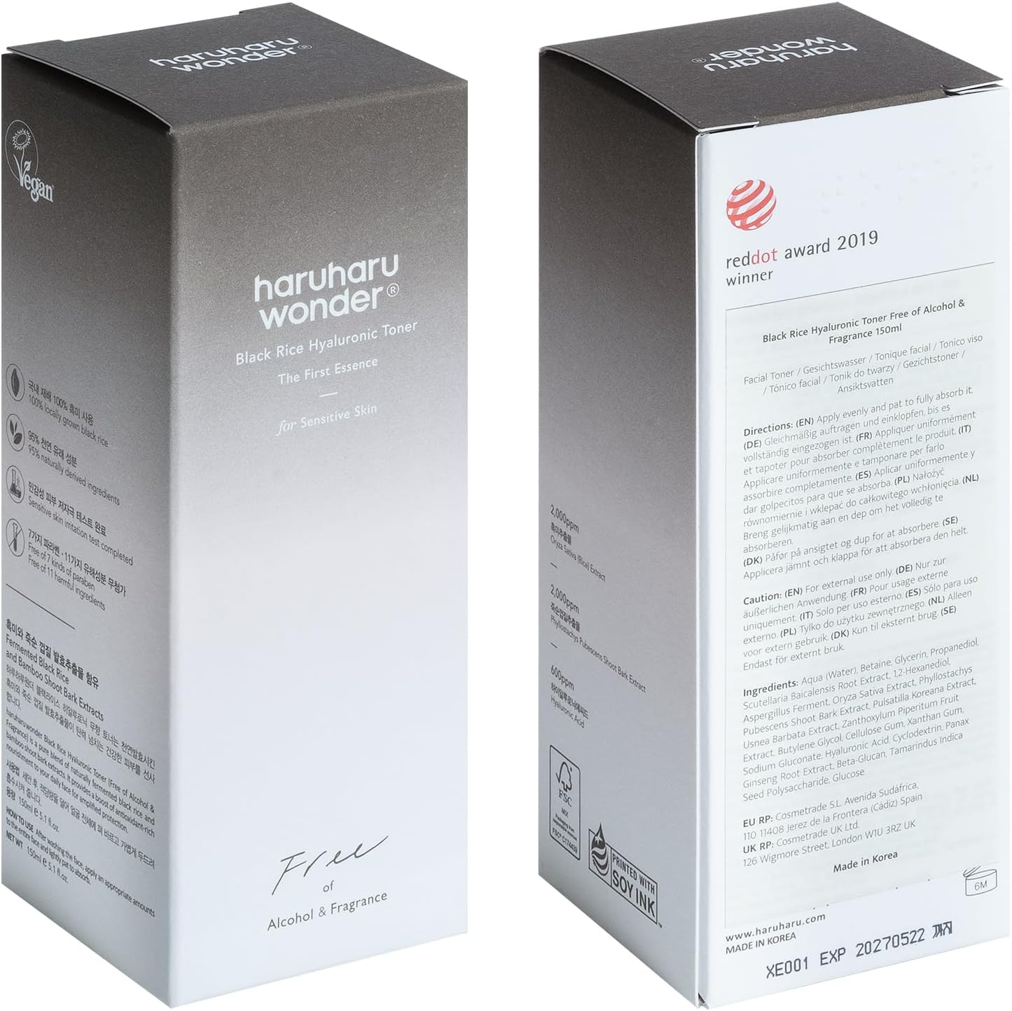 Haruharu Wonder Black Rice Hyaluronic Toner 150ml – Fragrance-Free Facial Toner for Sensitive Skin