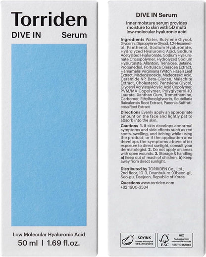 Torriden DIVE-IN Hyaluronic Acid Serum 50ml – Low Molecular Hyaluronic Acid Facial Serum