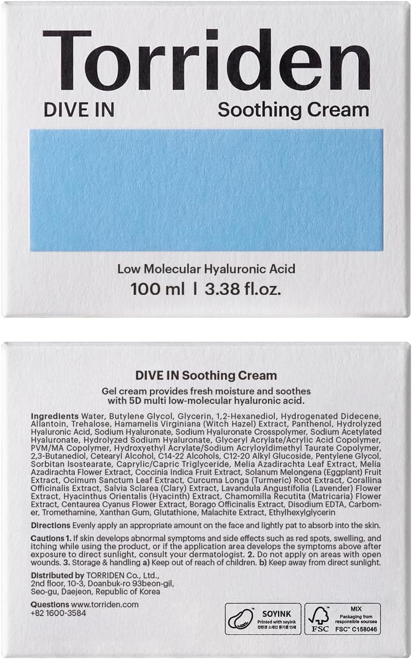 Torriden DIVE-IN Low Molecular Hyaluronic Acid Soothing Cream 100ml
